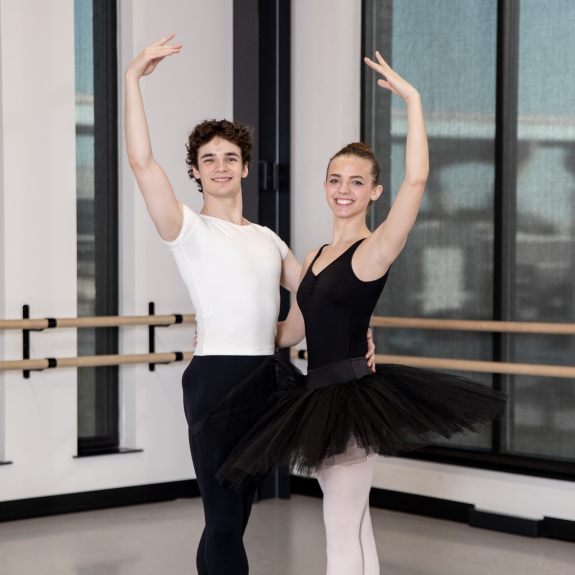 two person in ballet clothes