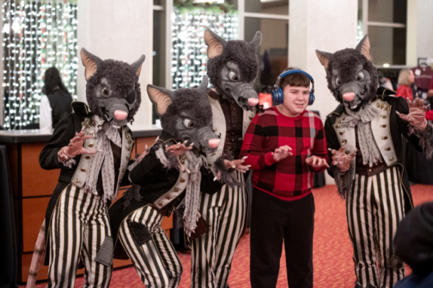 Four rats and a guest at a sensory friendly meet and greet
